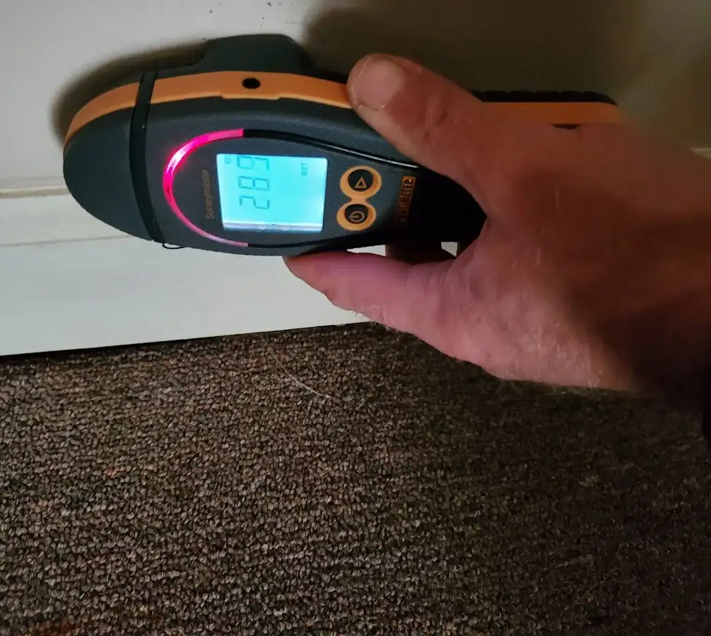 Moisture detection at baseboard during Sewage Cleanup & Sanitation in Brookhaven
